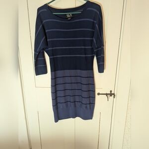 💙 Mountain HardWear Knit Blue Striped Women's Medium Dress Wool Cotton
